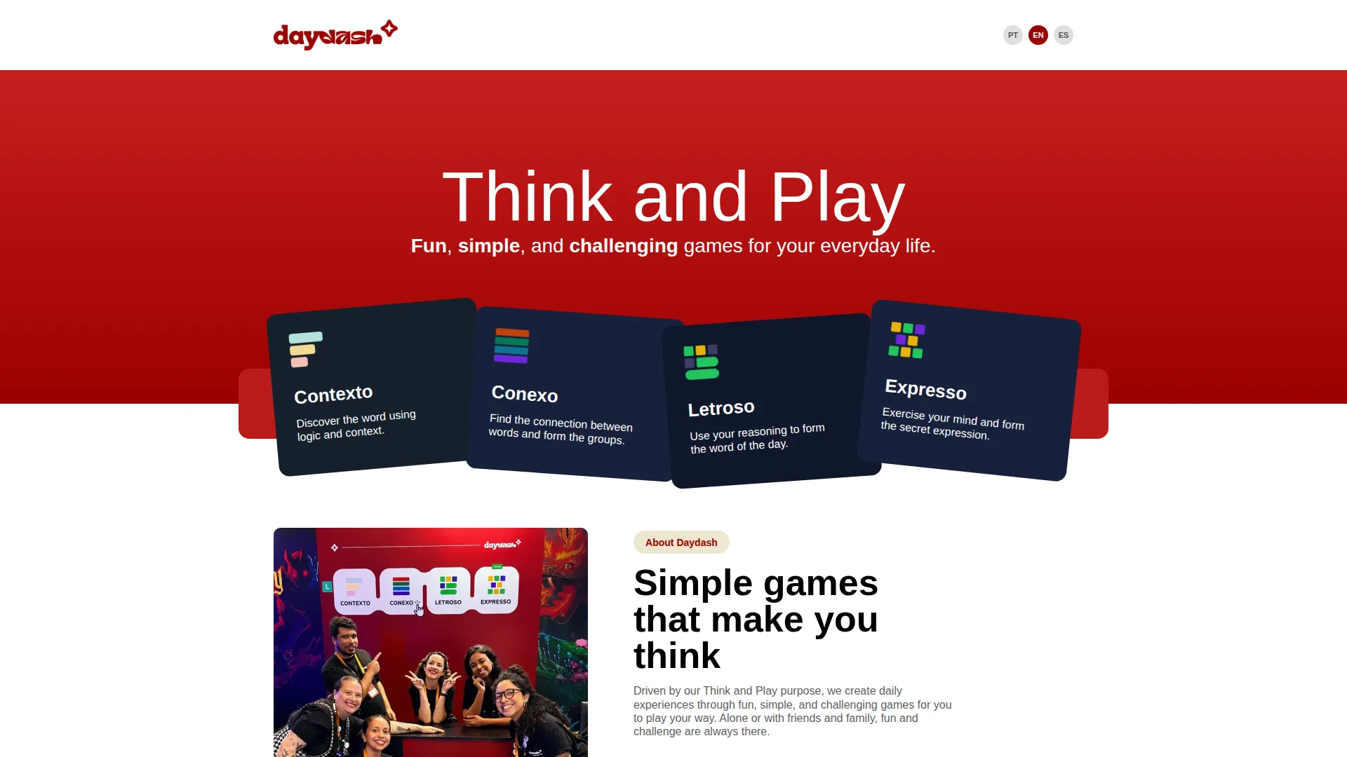 Primeira dobra do site da Daydash em inglês