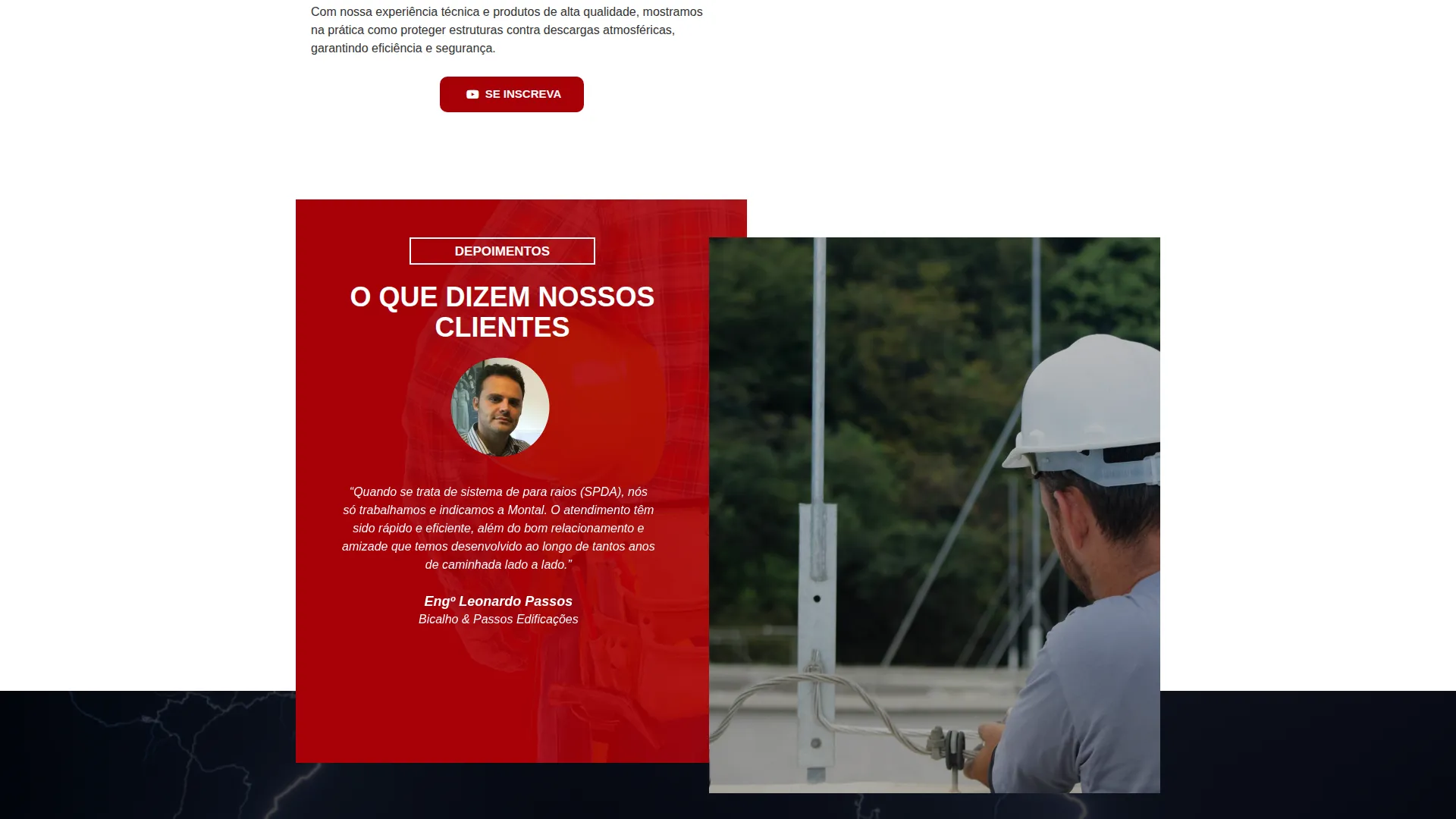 Tela do site da Montal: Depoimentos